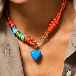 Roxanne Assault CORD Orange and Blue Heart Choker Necklace
